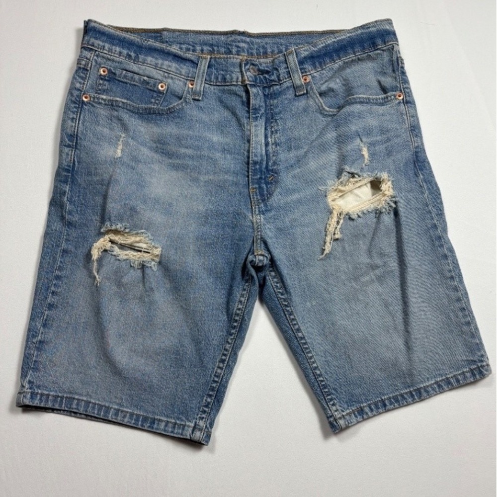 Levi's Men's 34 Blue Denim Bermuda Shorts Distressed 5 Pocket Jorts